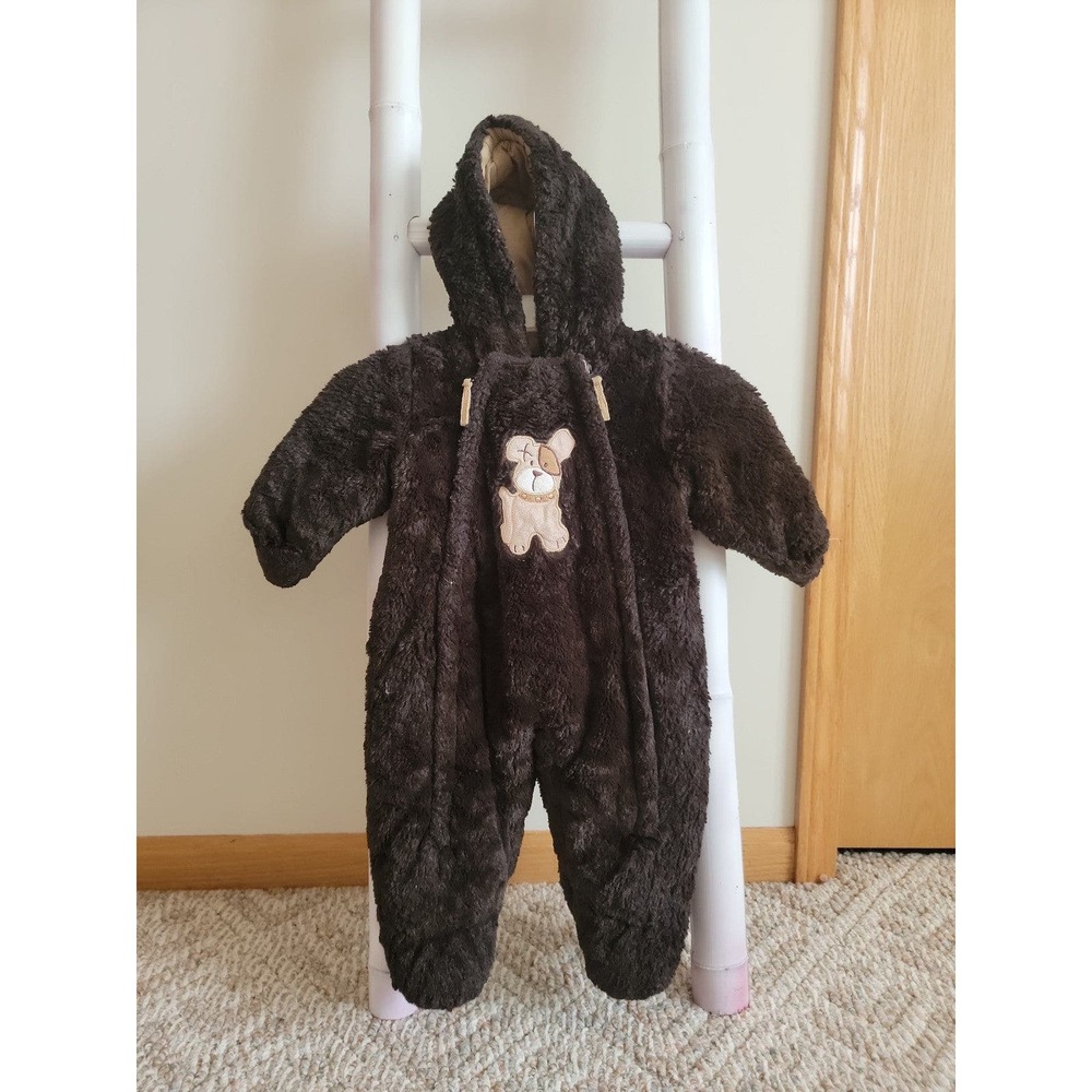 La Petite Rothschild Winter Footed Snowsuit Dark Brown Faux Fur Soft 6/9m
